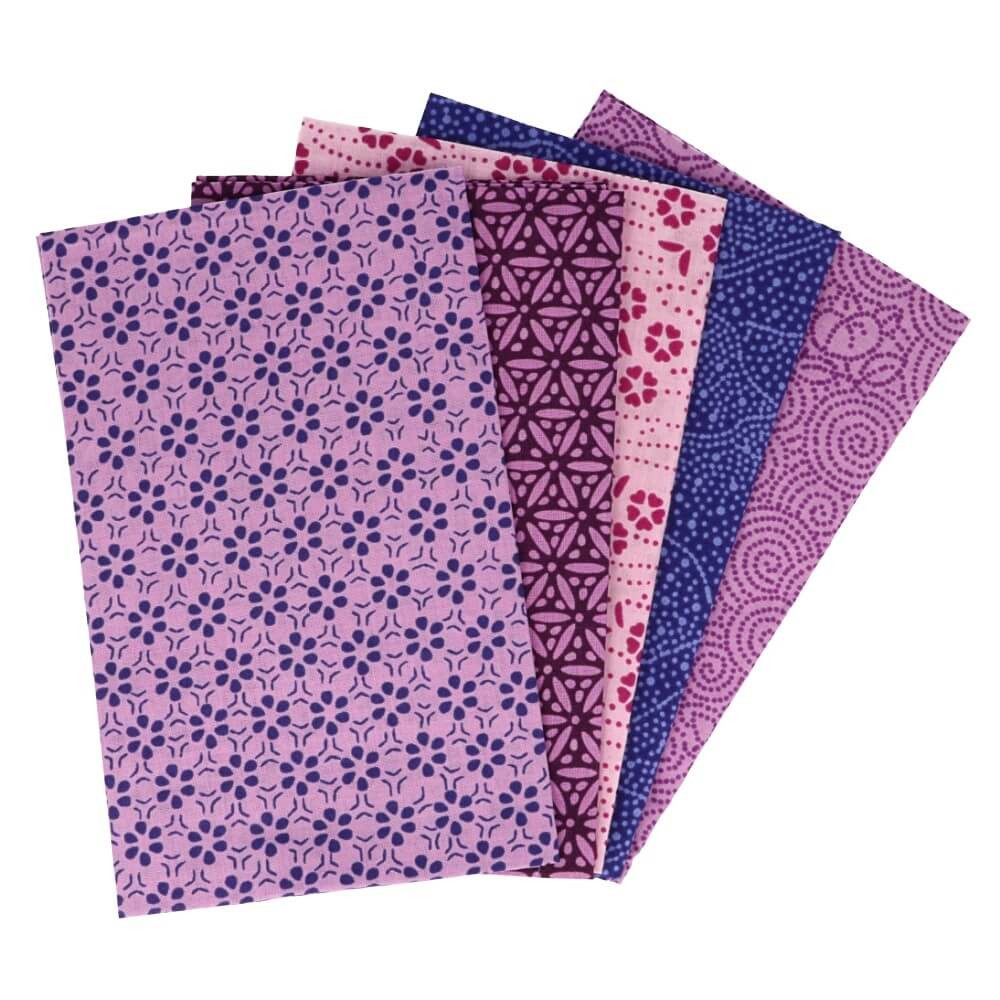 Tissu de Marie fat quarter bundel - Artistic Amethyst - 5 stukjes van 50cm op 57cm
