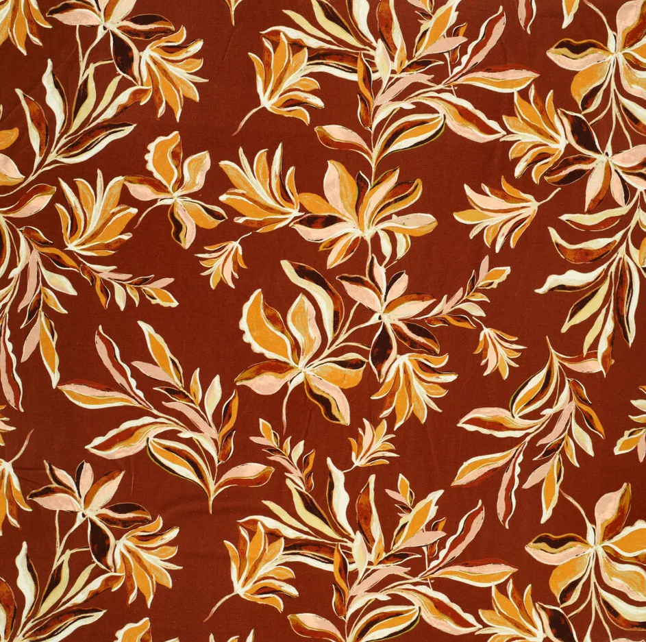 Viscose Jersey Vintage Leaves Roest