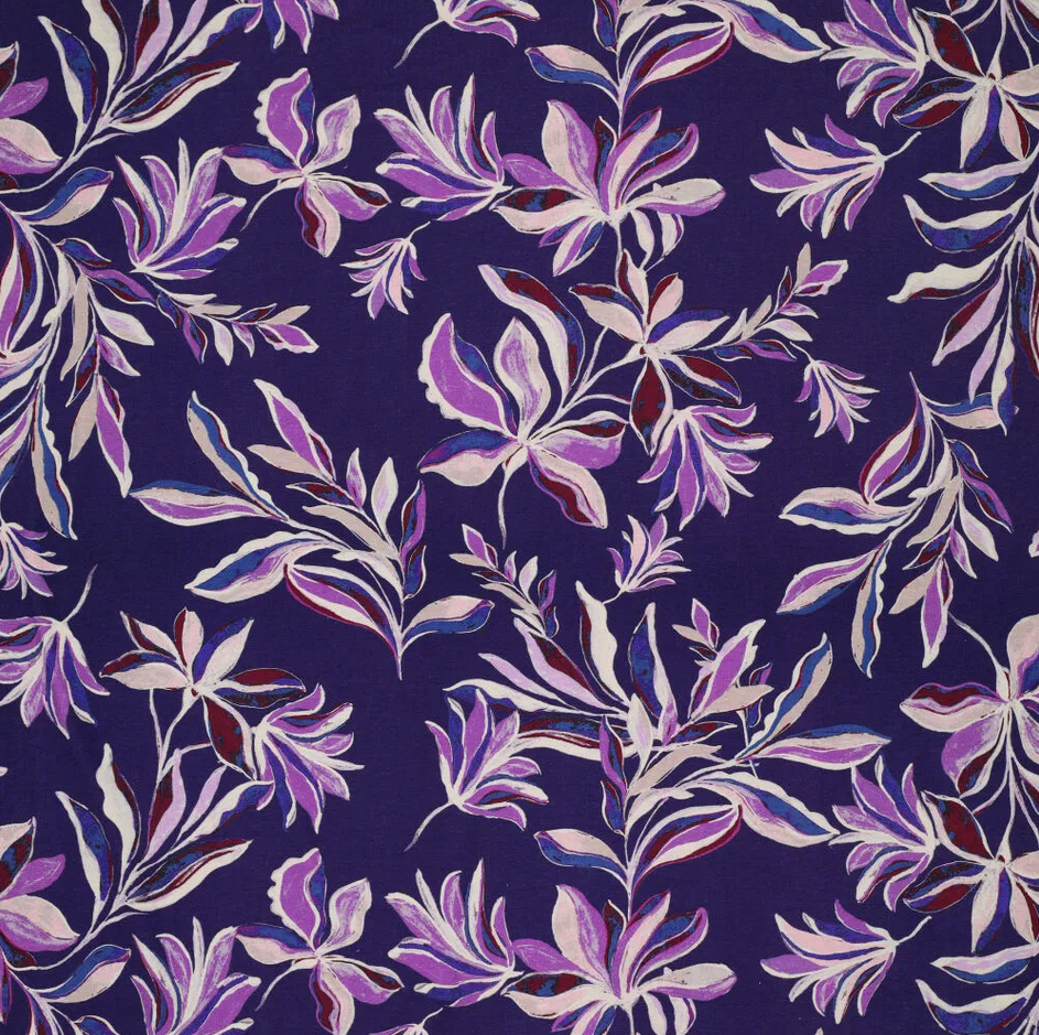 Viscose Jersey Vintage Leaves Paars