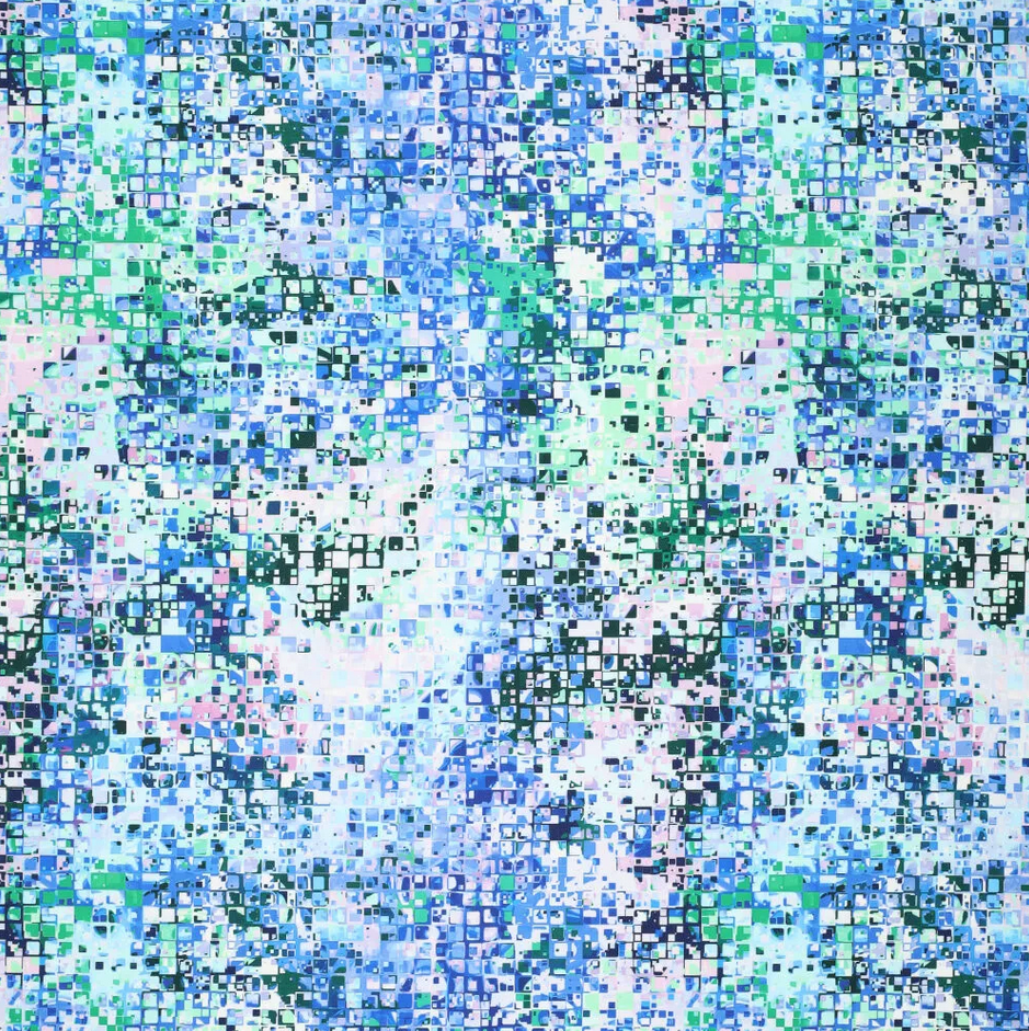 Polyester Stretch Digital Glitches Blue