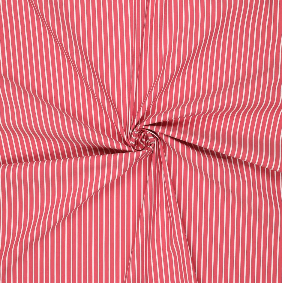 Stretch Poplin Chalk Stripe Red