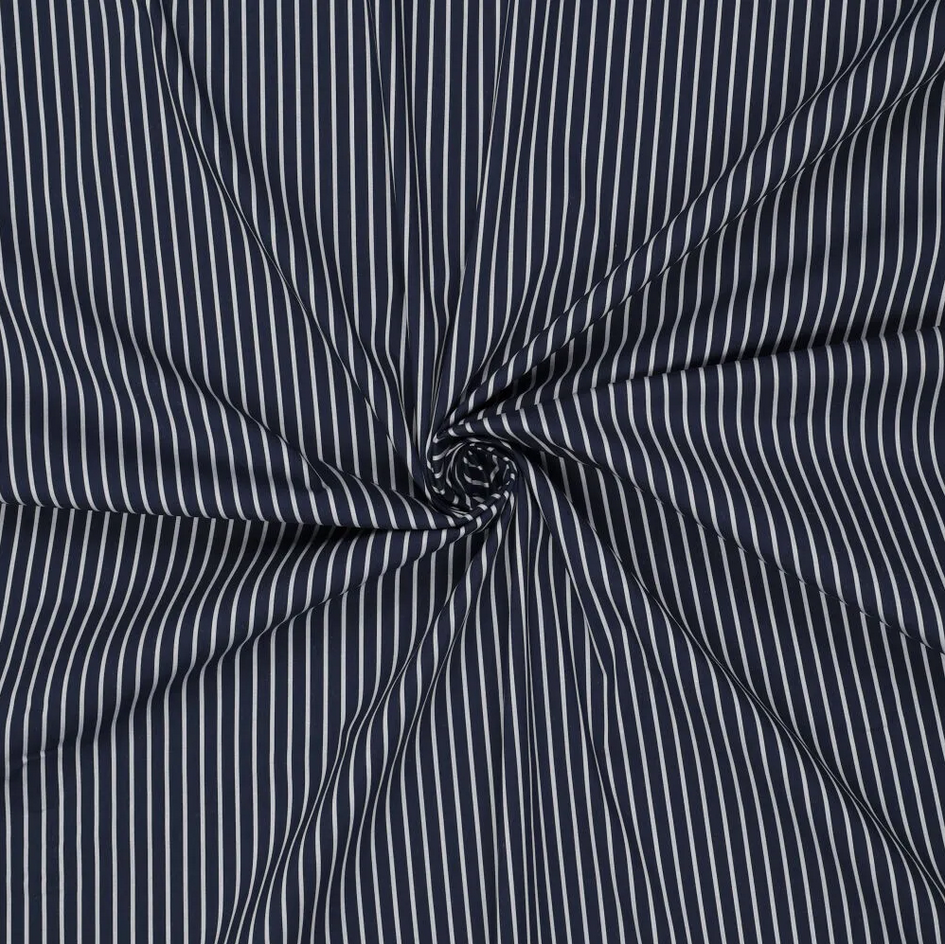 Stretch Poplin Chalk Stripe Navy