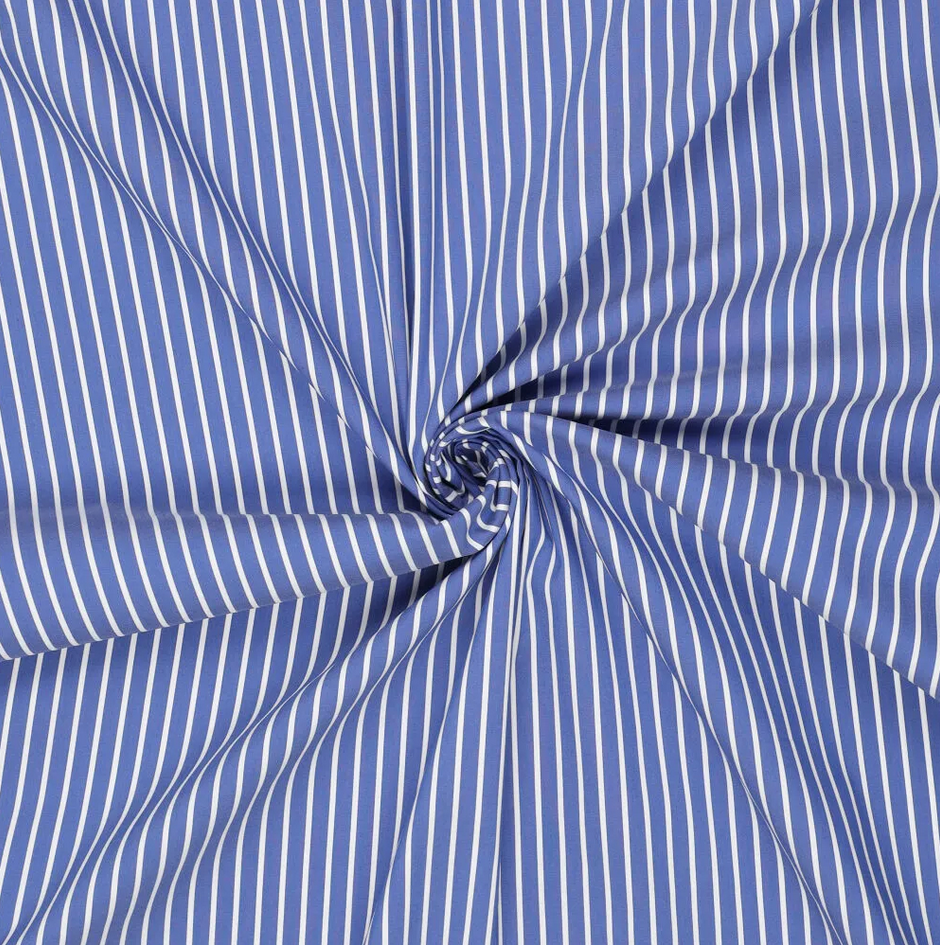 Stretch Poplin Chalk Stripe Blue