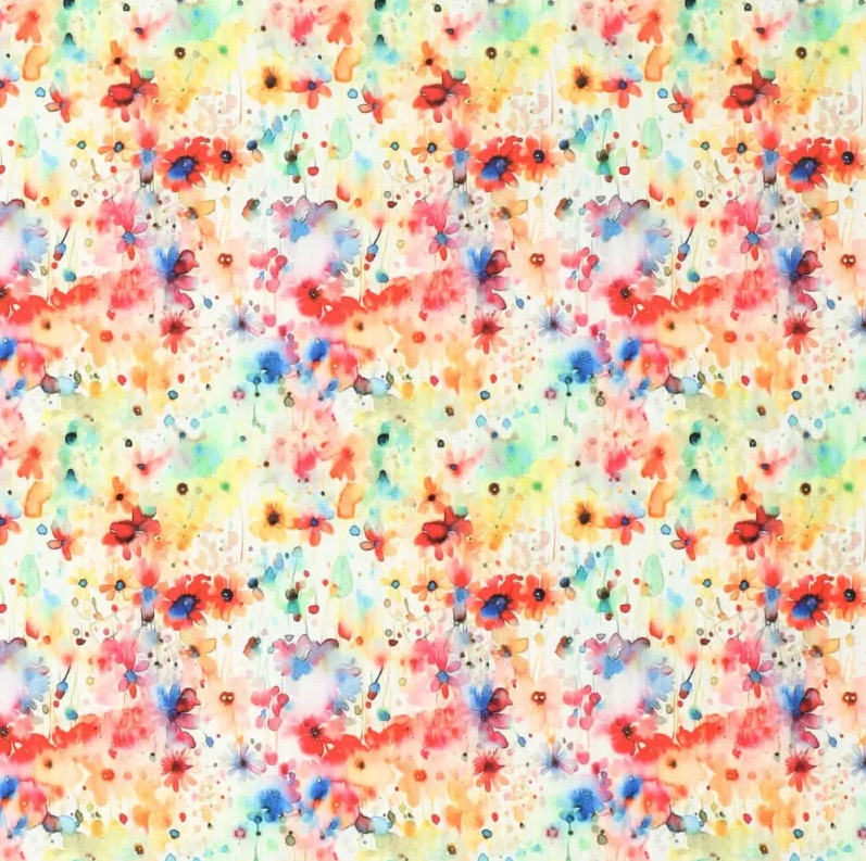 Polyester Stretch digi Daisies Red/Yellow