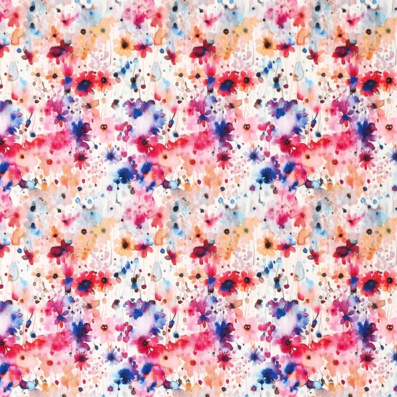 Polyester Stretch digi Daisies Pink/Blue