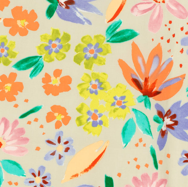 Stretch Cotton Poplin Flowers Sand