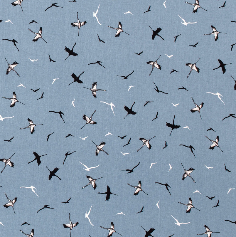 Bamboo Poplin Birds Jeansblue