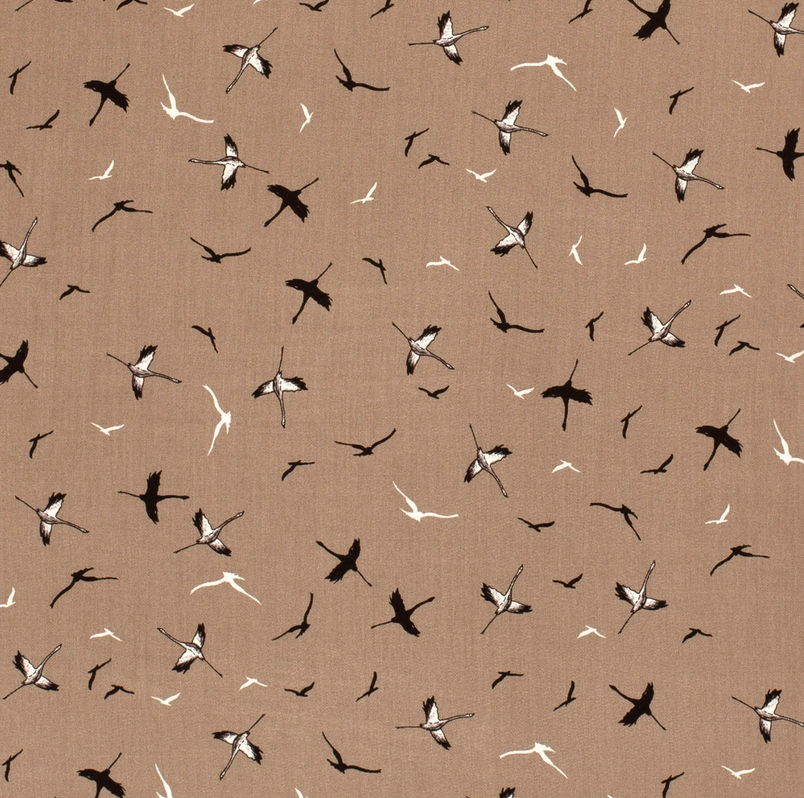 Bamboo Poplin Birds Dark Beige