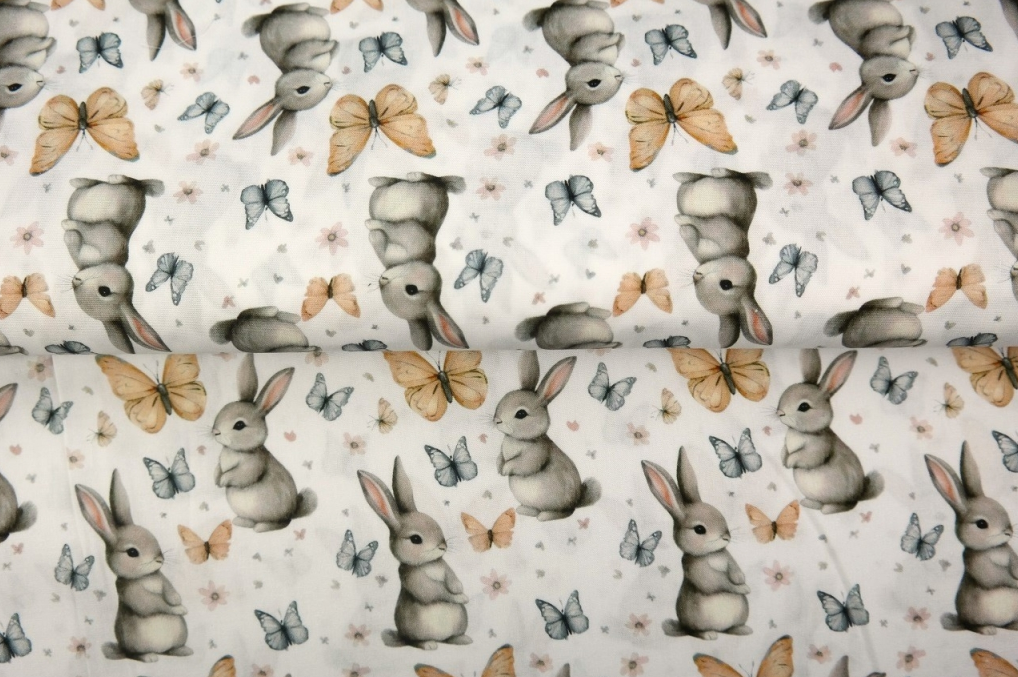 Poplin Digital Haasjes Wit