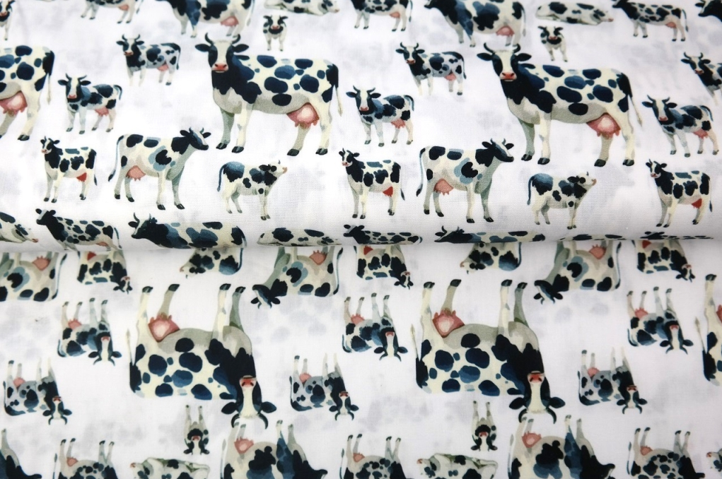Poplin Digital Koeien Wit