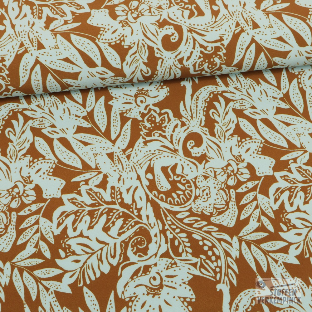 Breedtestretch Vintage Floraal Blue/Brown