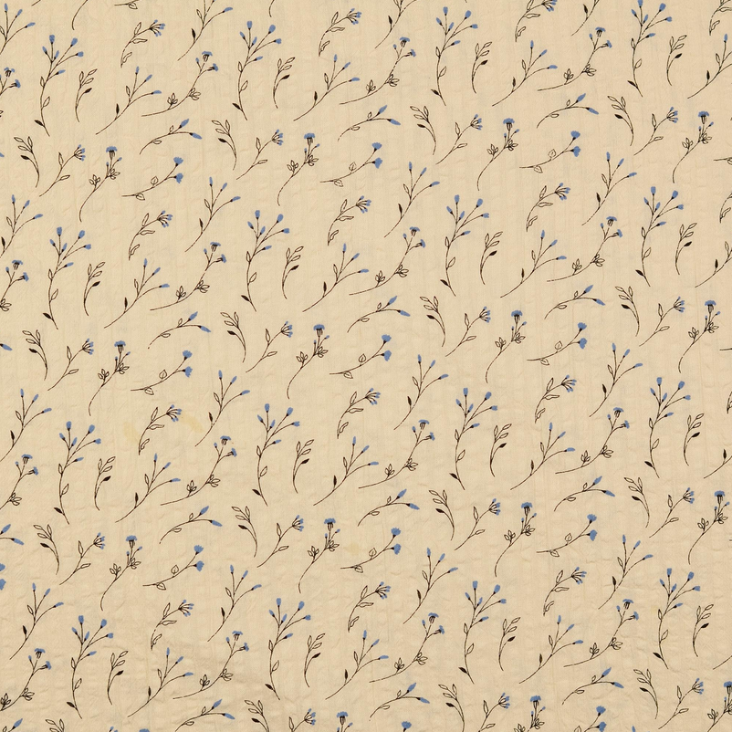 Cotton Seersucker Blossoms Ecru/Jeans