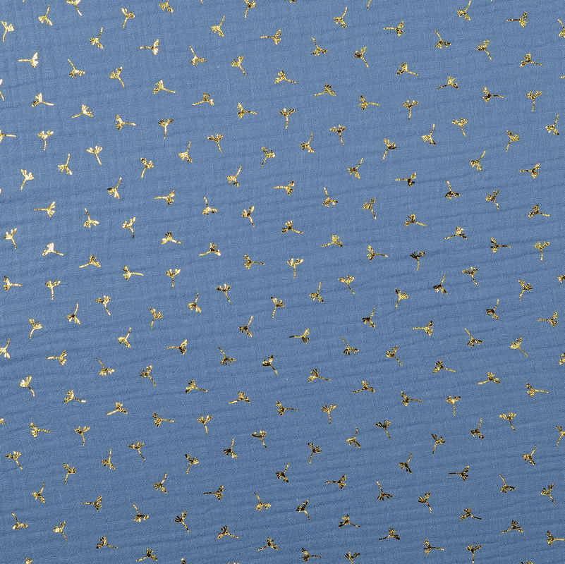 Double Gauze Foil Twigs Denimblue