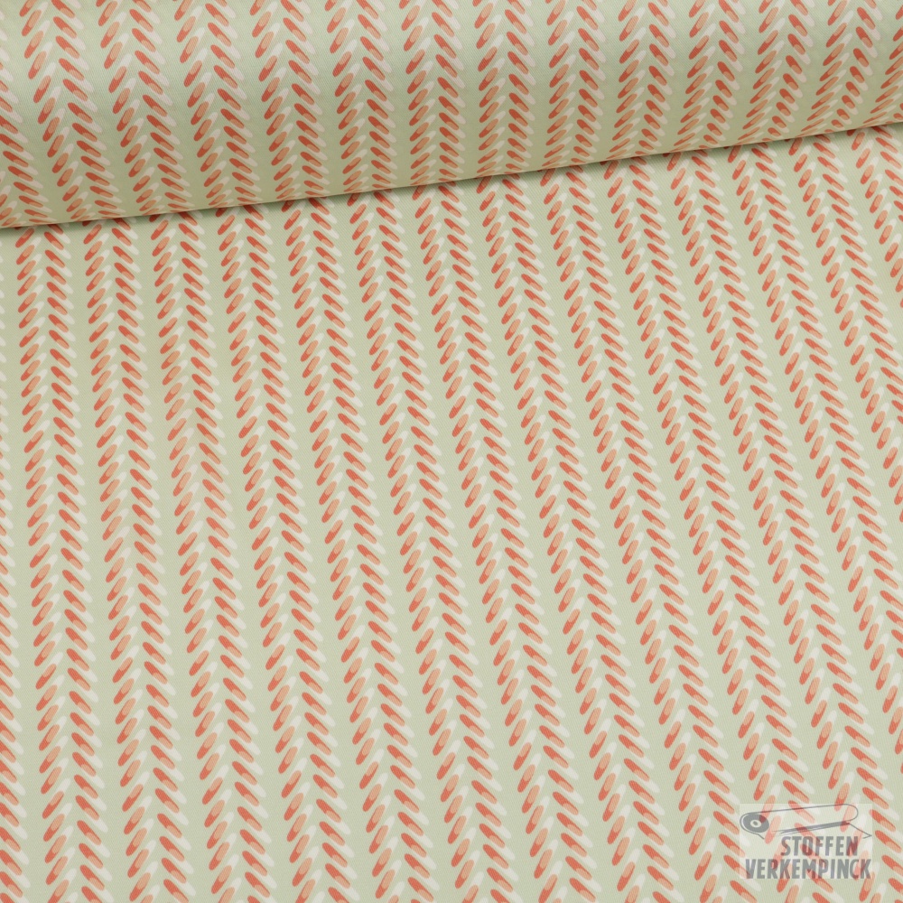 Polyester Twill Blaadjes Koraal/Pastelkaki