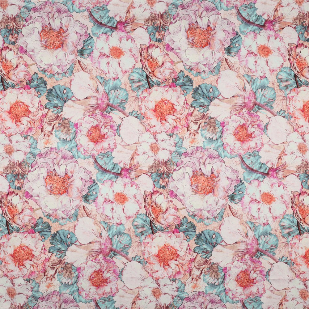 Cotton Satin Dig Japanese Anamone Nerida Hansen Coral