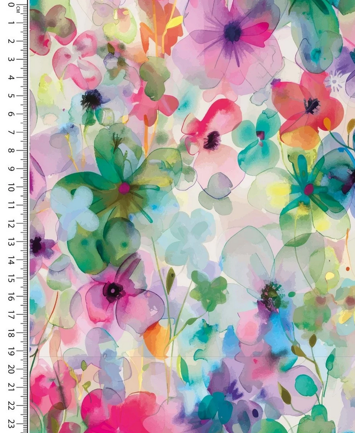 Bamboo Jersey Aquarel Flowers Lila/Green