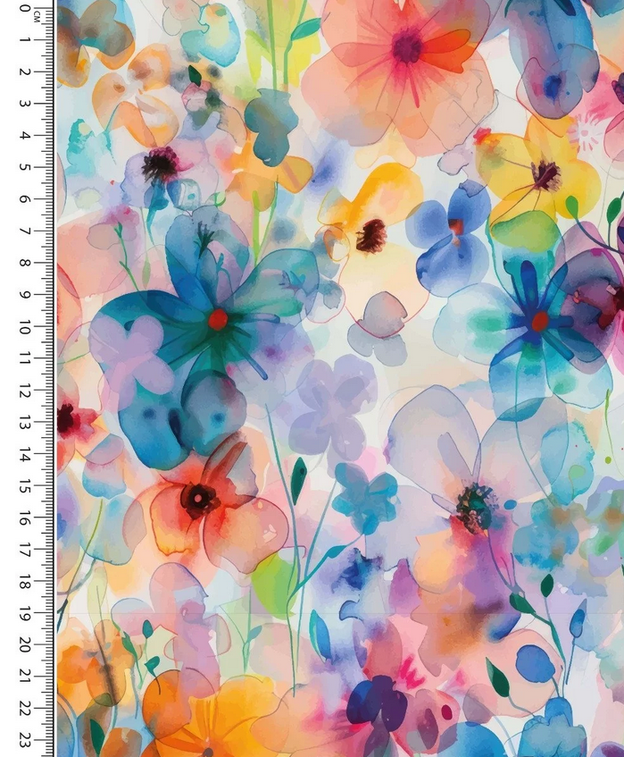 Bamboo Jersey Aquarel Flowers Azuur/Orange