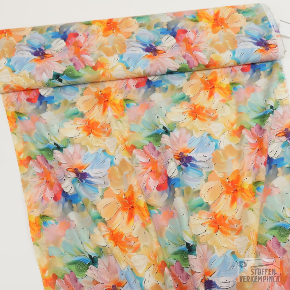 Viscose Digital Flowerpaint Orange/Blue