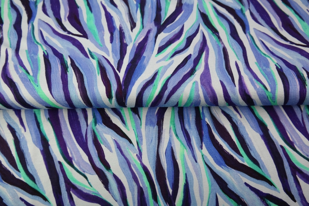 Jersey Viscose Digital Painted Animal Stripes Blue