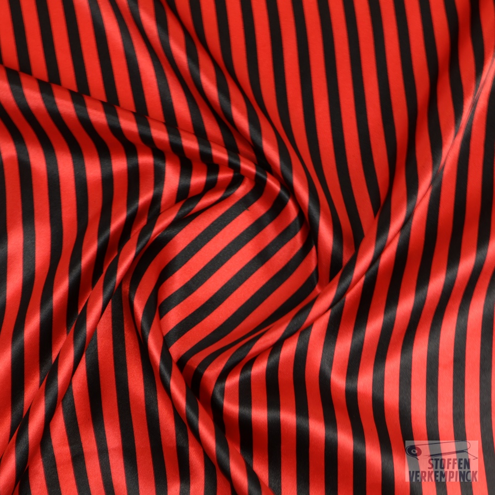 Satijn Vertikale Streep 7.50mm. Rood/Zwart