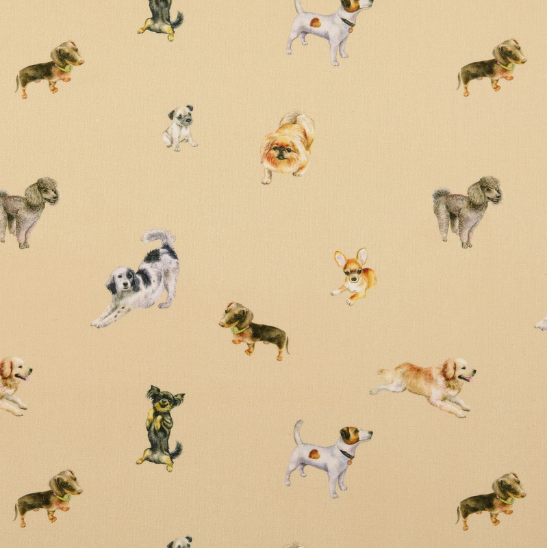 Cotton Digital Hondjes Licht Beige