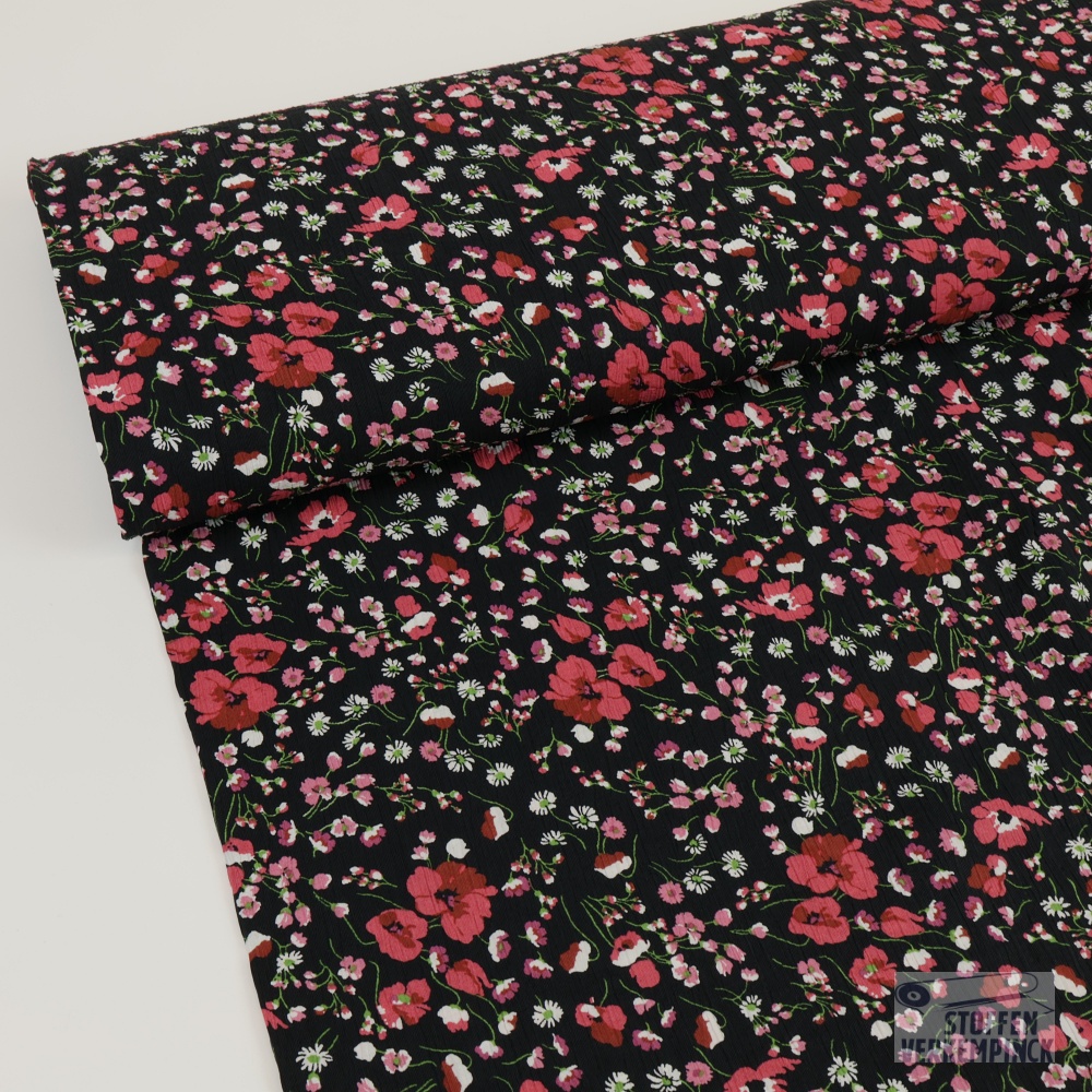 Borkencrêpe Flowers Black/Wine