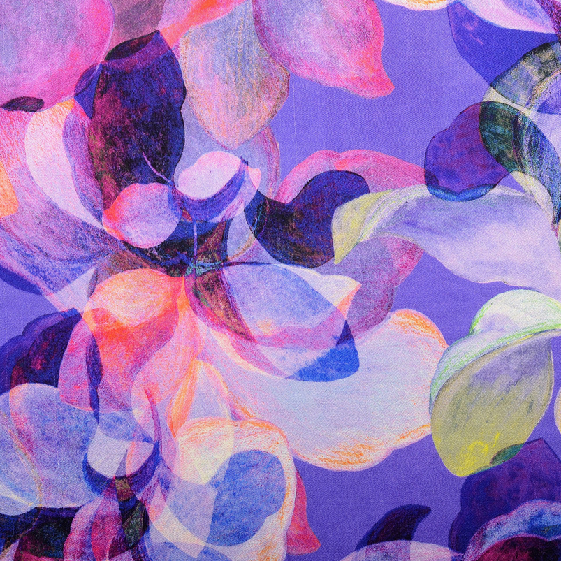 Viscose Satin Digital Floral Blue/Fuchsia