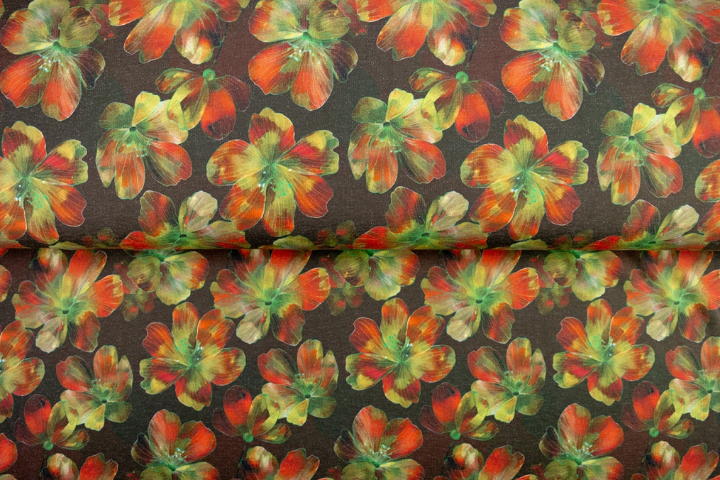 French Terry digital Flower Print Green/Orange