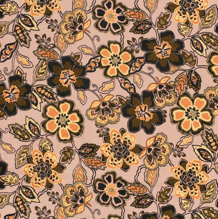 Polye. Satin Velvet Retro Flowers Old Rose