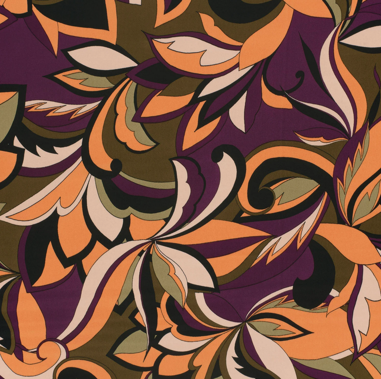 Satin Print Chic Flora Coral/Khaki/Wine