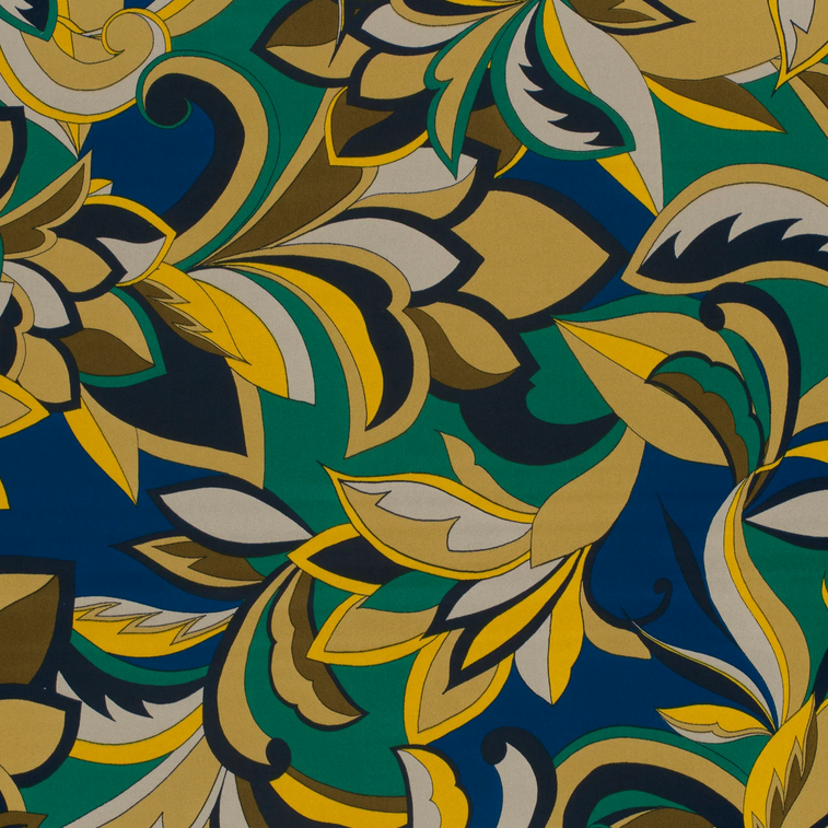 Satin Print Chic Flora Olive/Green/Blue