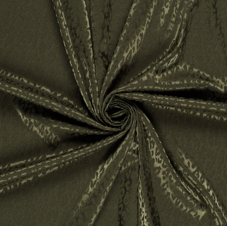 Stretch Polyester Satin Jacquard Leo Moss Green