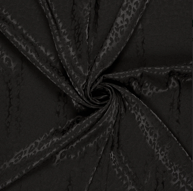 Stretch Polyester Satin Jacquard Leo Black