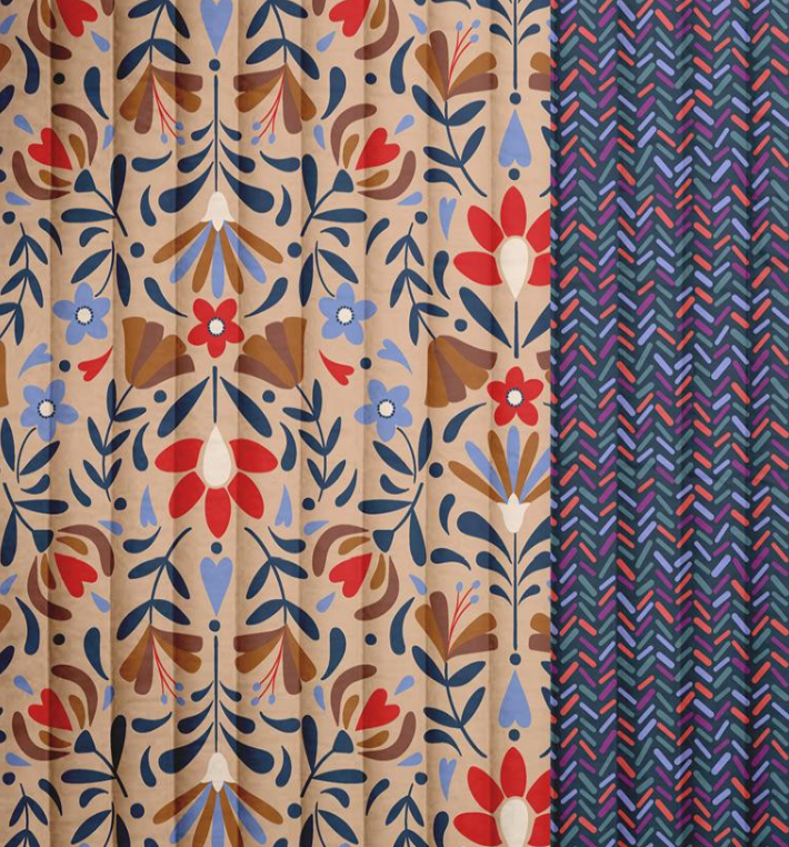 Quilted cotton Lafleur/Gerard Beige/blue