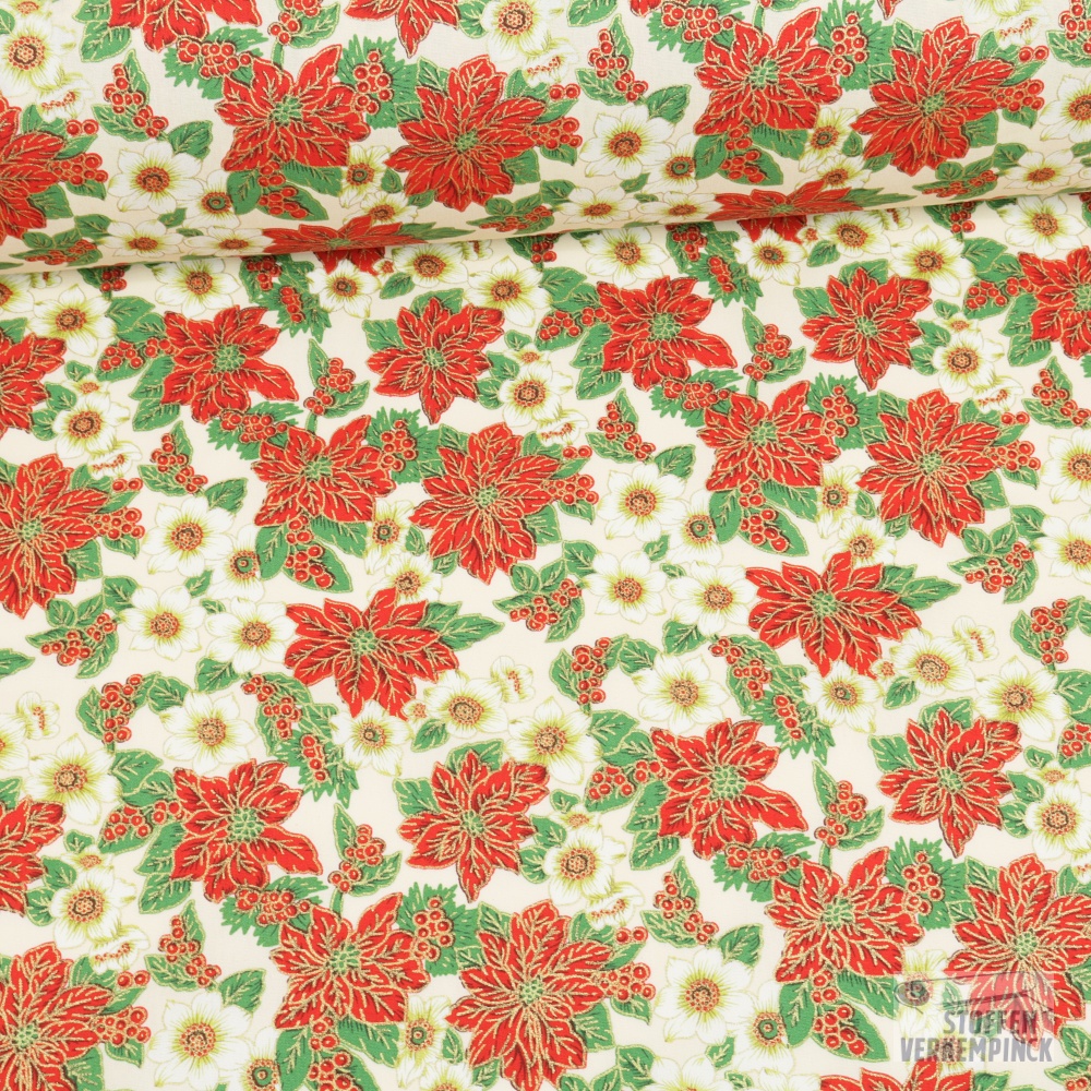 Kerstroos Popeline Ecru