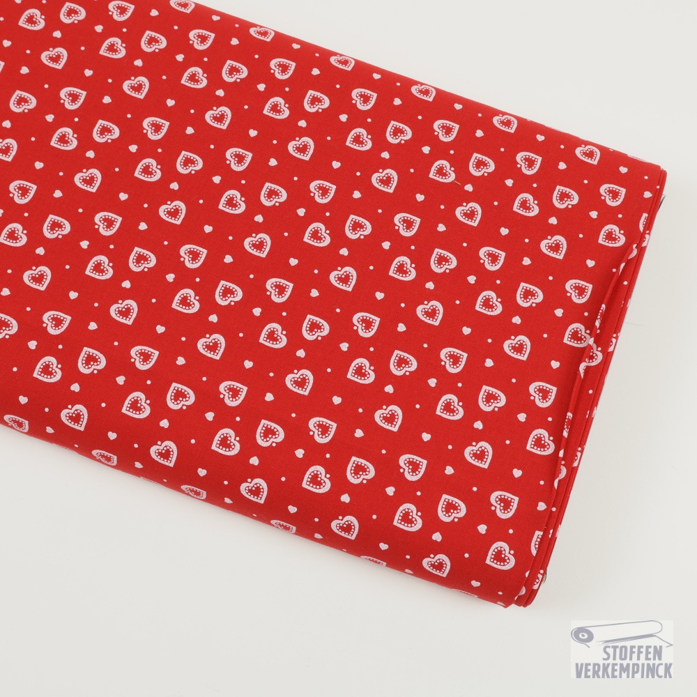Popeline Hartjes Rood