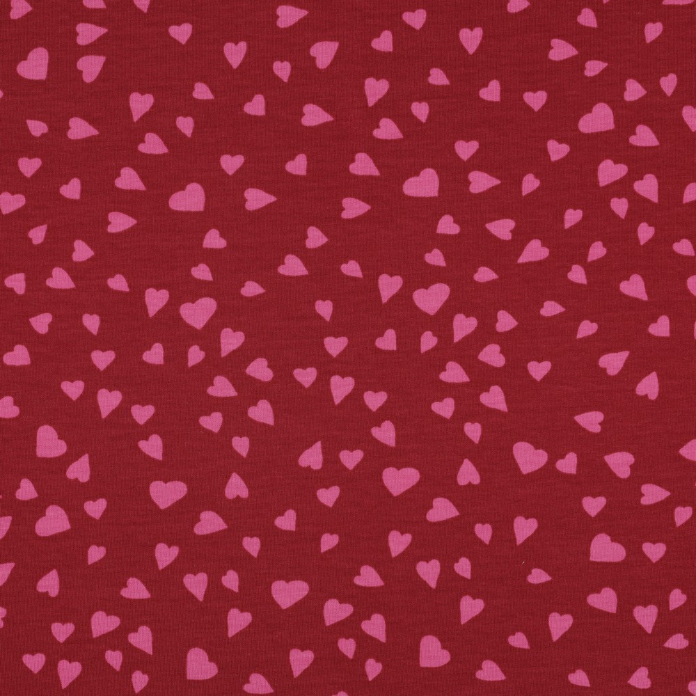 French Terry Hearts Dark Red