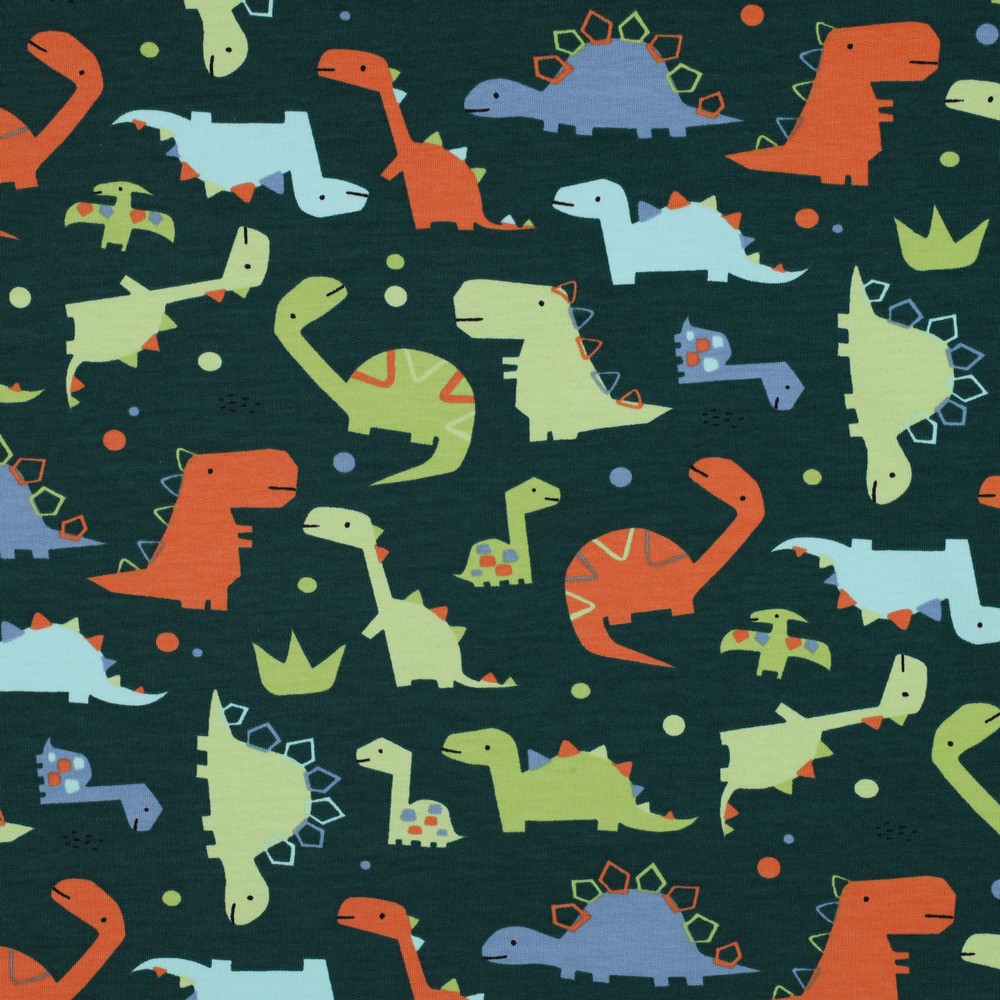 French Terry Dinosaurs Dark Green