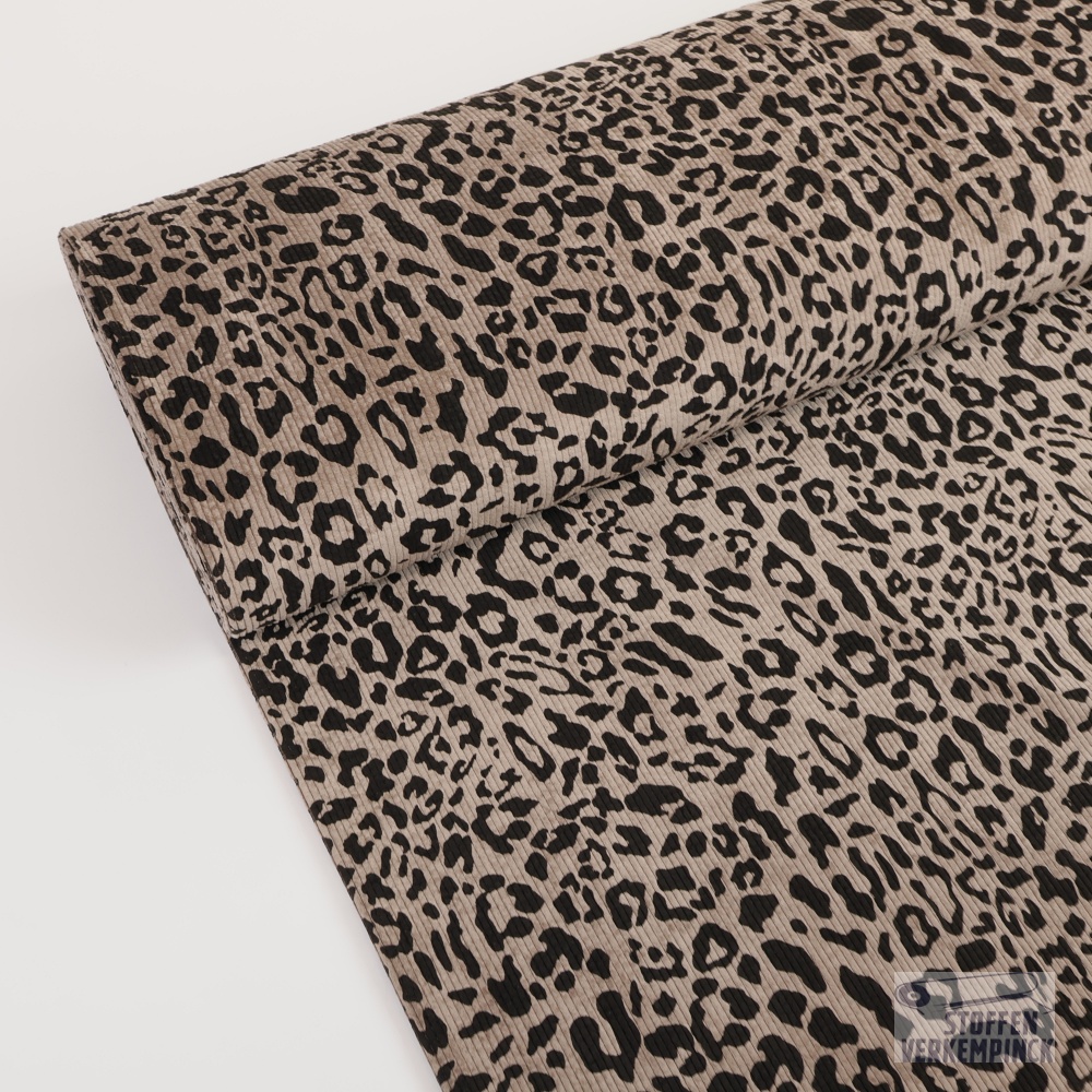 Stretch Corduroy Washed Leopard Black/Taupe