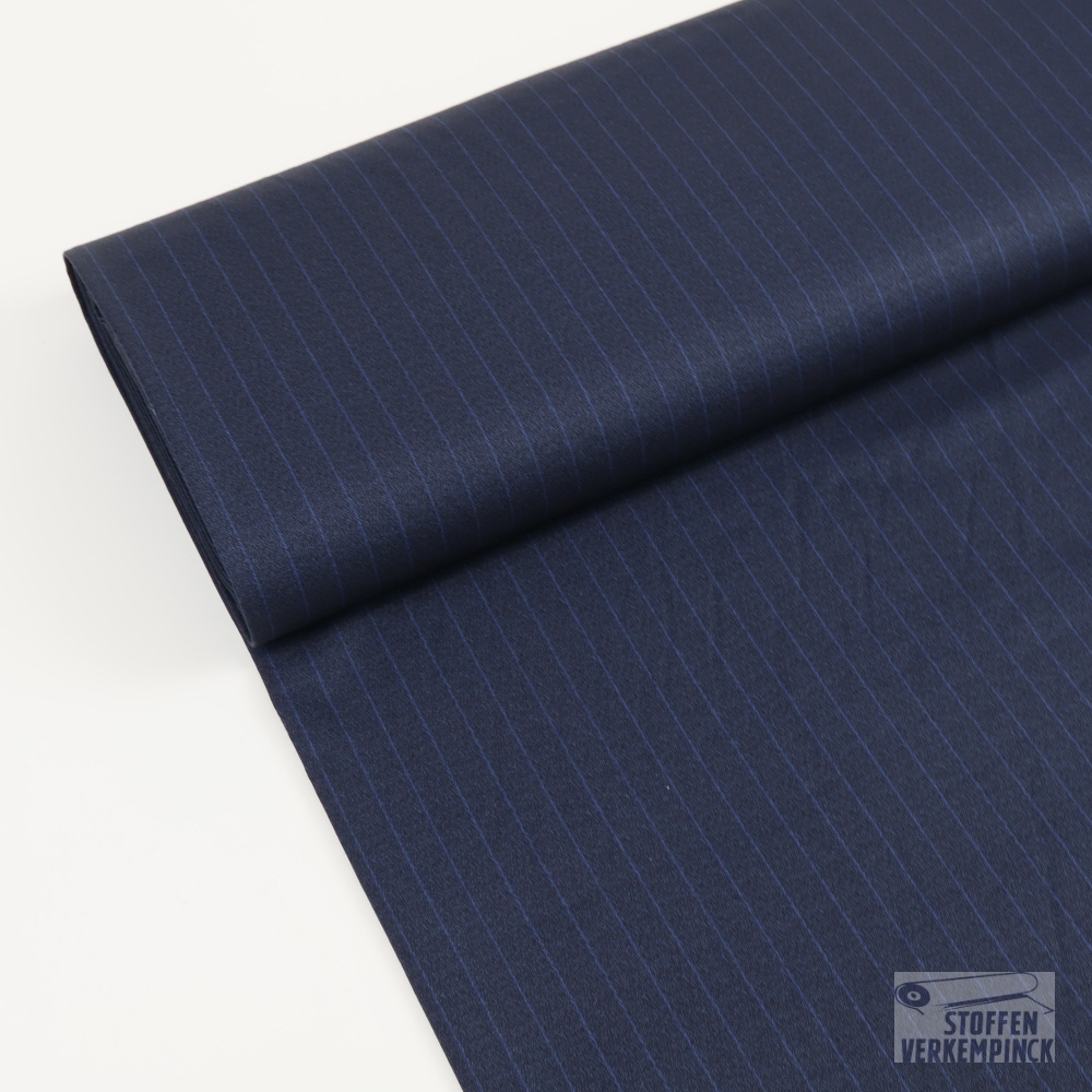 Crêpe Recycled Pl/Bamboo Pinstripe 1.5 cm. - Navy/Royal