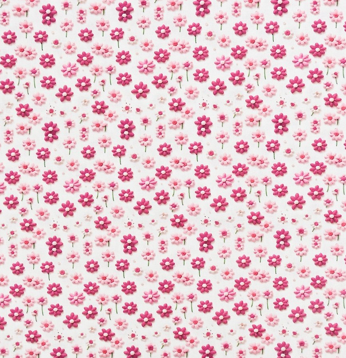 Katoen poplin 3D Petite Fleur Fuchsia