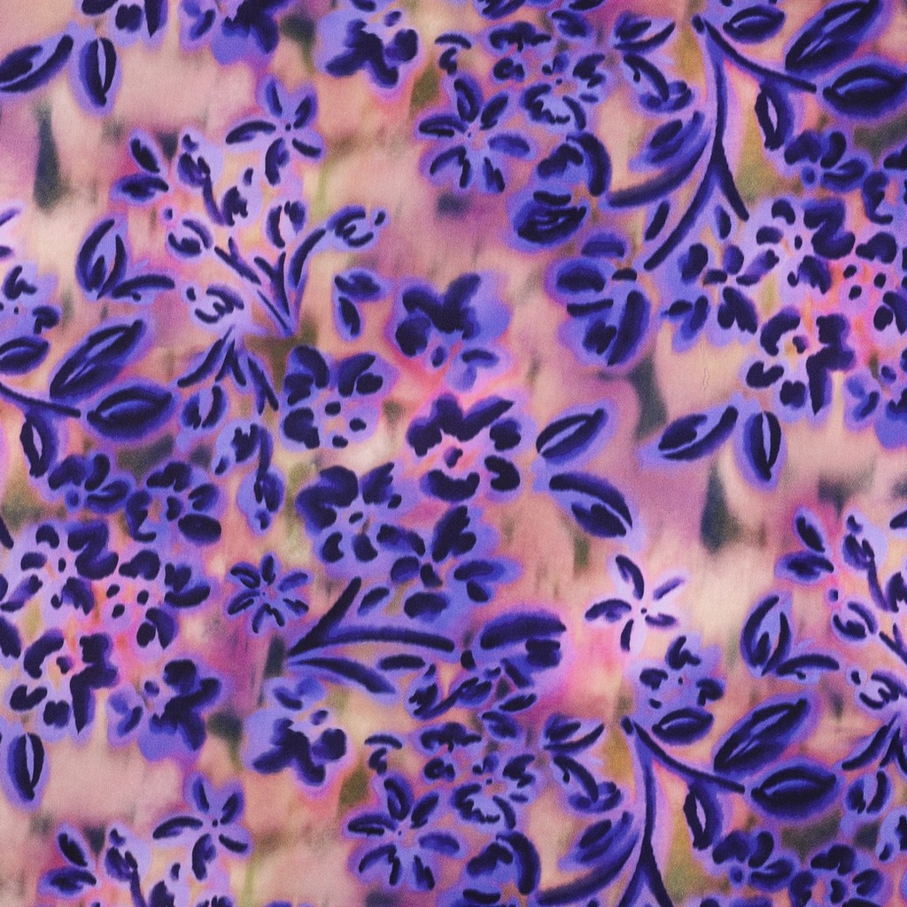 Cotton satin Digital Purple Flowers 