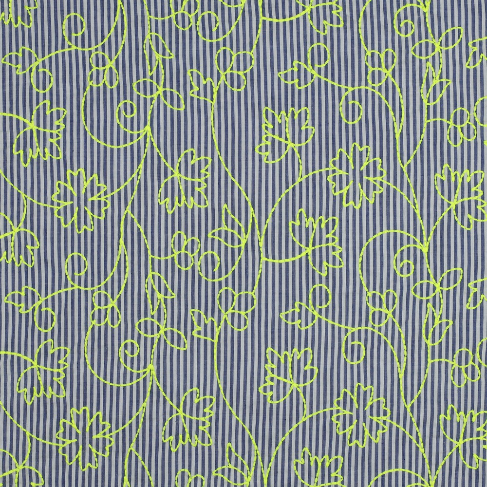 Cotton Stripes Neon Broderie Blue/Green