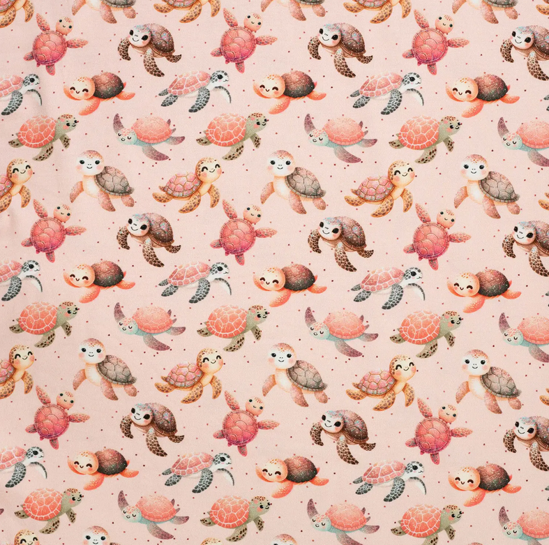 Jersey Katoen Digital Turtles Rose