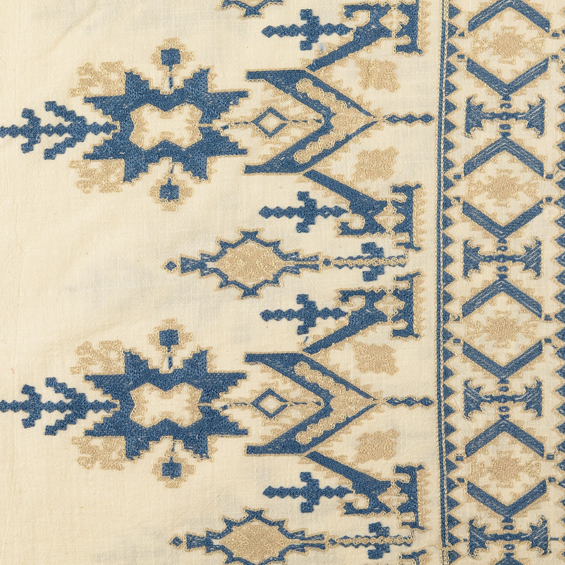 Broderie Border Blue/Beige/Ecru