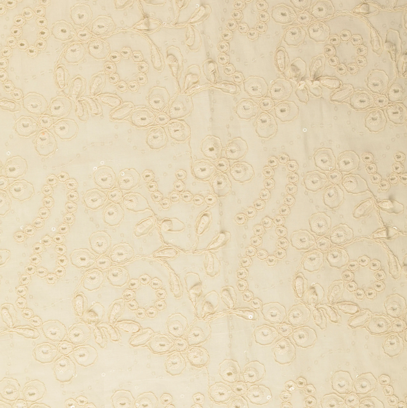 Cotton Pailletten Broderie Ecru