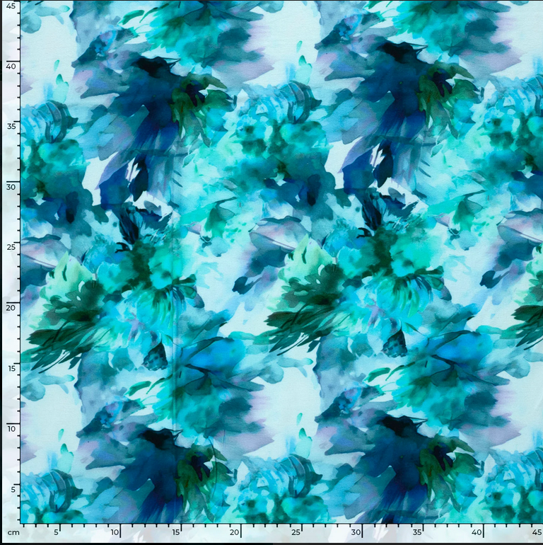 Viscose Jersey Printed Flowers Petrol