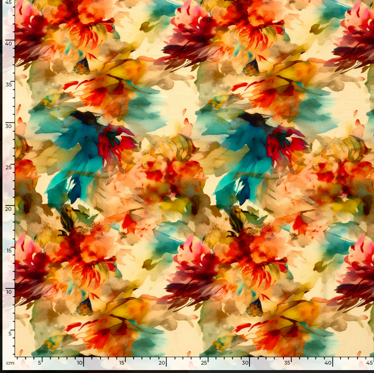 Viscose Jersey Printed Flowers Ochre