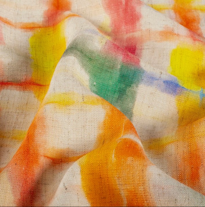 Viscose Linnen Special Check Orange/Ecru