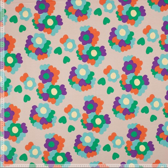 French Terry Glitter Flower Beige